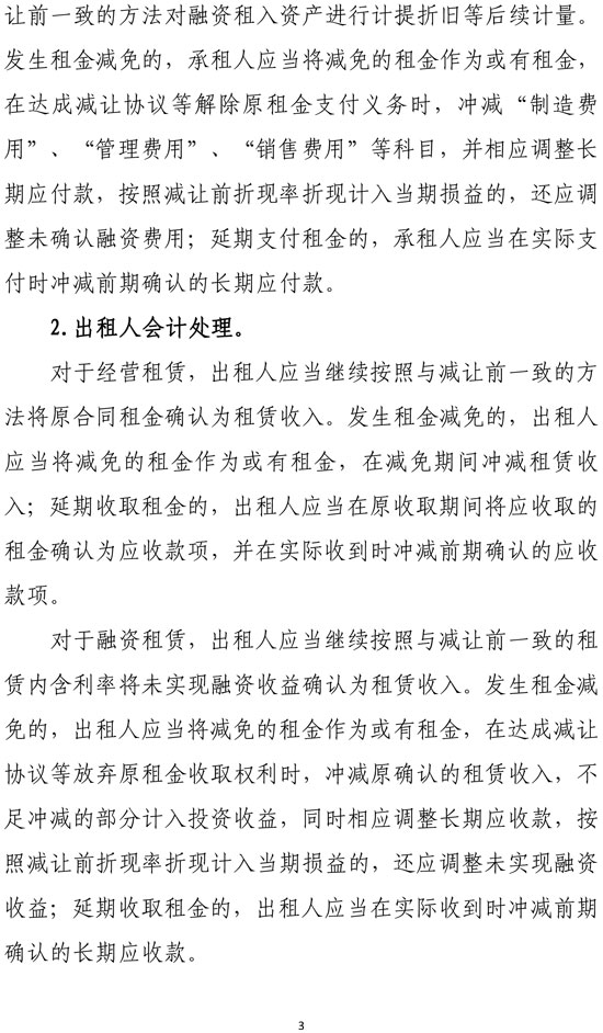 新冠肺炎疫情相關租金減讓會計處理規定